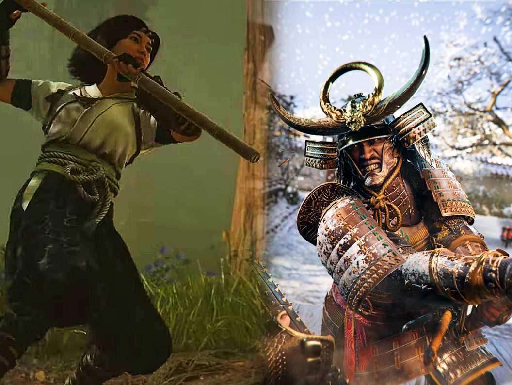 Naoe and Yasuke fighting with their signature weapons in Assassin's Creed Shadows.